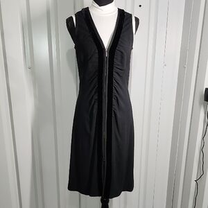 Armani Collezioni Womens Velvet Trim Ruched Black Midi Dress Size 8 Front Zip